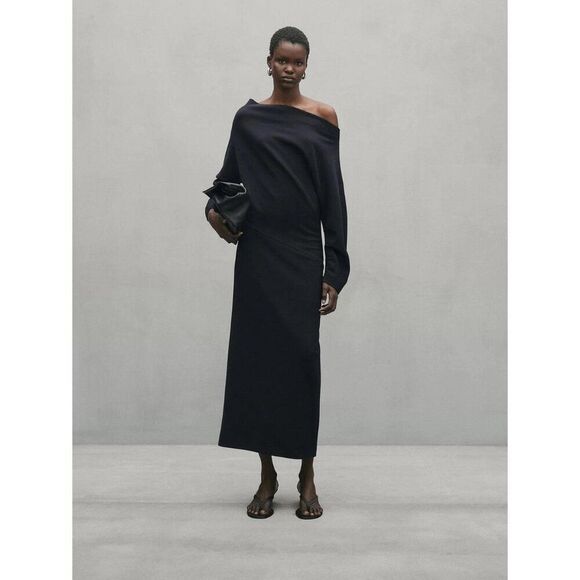 Massimo Dutti Womens Maxi Dress M Medium Blue Long off shoulder 9219/952 NWT - Picture 1 of 11
